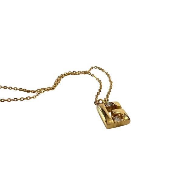 Vintage Givenchy "G" Necklace Gold Plated with 2 Rhinestones - - Picture 9 of 15